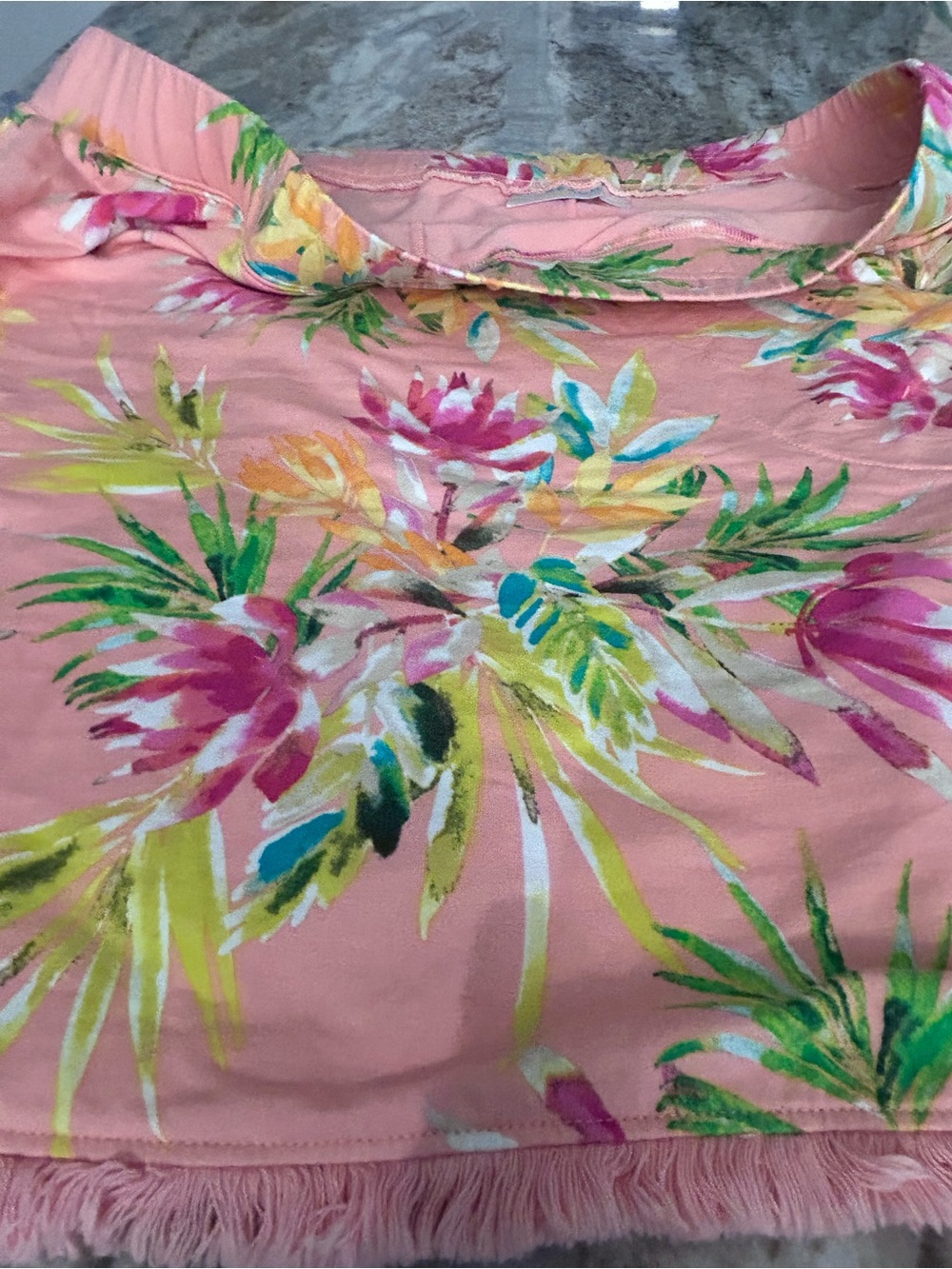 Belle by Kim Gravel coral Hawaii Floral Skort with Fringe Trim 2 pockets. 2X